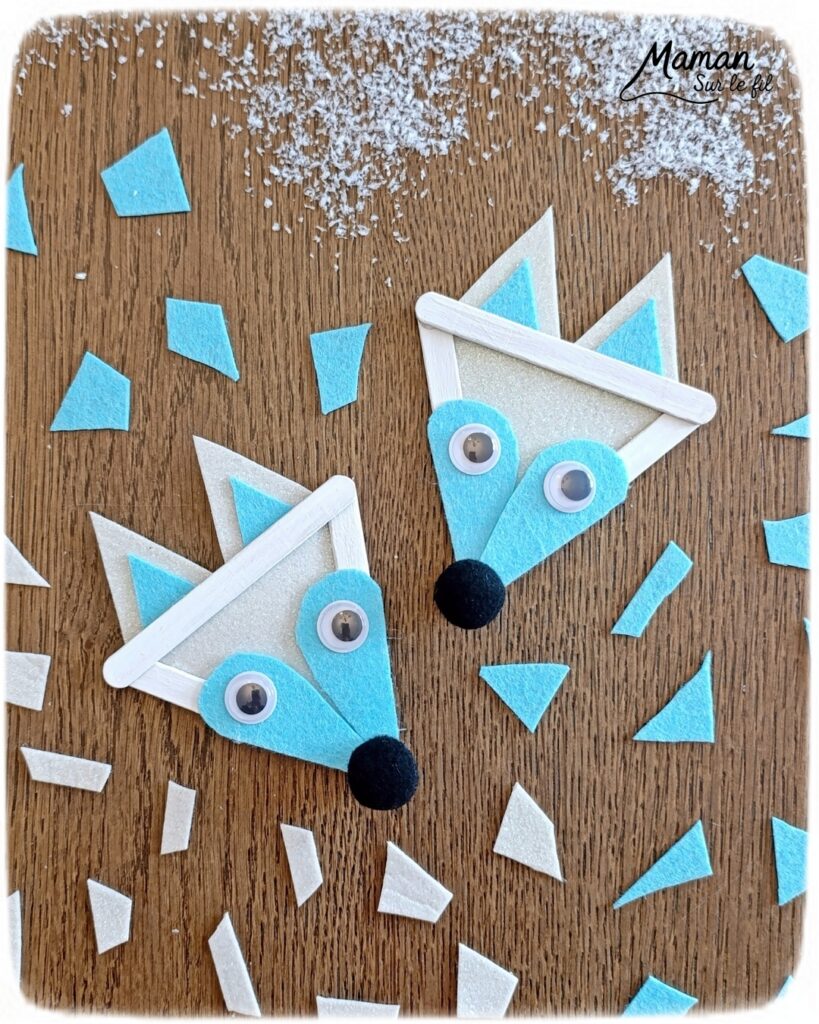 Fabriquer des renards polaires avec des bâtonnets de glace en bois : activité créative, récup' et manuelle enfants - Recyclage, surcyclage de bâtonnets de glace - Peinture, feutrine, pompons et yeux mobiles pour les détails - Version arctique et hivernale des renards roux - Cadeau à offrir Fait maison - Bricolage facile et rigolo - Thème animaux du froid, de la banquise, neige, pôles, hiver - Bricolage et décoration sympa et facile - Arts visuels maternelle et élémentaire - Cycles 1 et 2 - Créativité - tutoriel photos - mslf