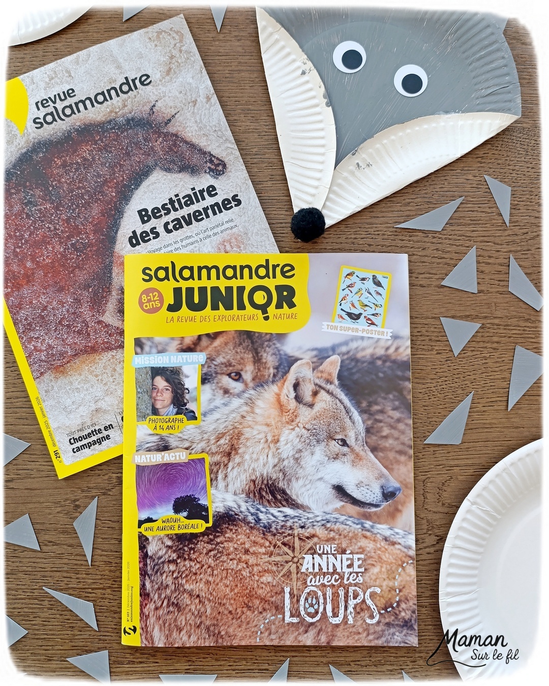 Fabriquer un loup avec une assiette en carton et présentation des magazines Salamandre : activité créative, récup' et manuelle et lecture enfants - Recyclage, surcyclage d'une assiette en carton - Peinture et bricolage simple - Découpage et collage de papier - Magazines Salamandre parfaits pour les petits amoureux de la nature et des animaux - 3 version pour tout âge - Complet et qualitatif - Reportages, belles photos, BD, jeux, activités manuelles... - Bricolage et décoration DIY et facile - Bricolage Fait maison, décoration - Thème hiver, animaux de la montage, de la forêt, nature - Bricolage sympa et facile - Arts visuels Maternelle et cycle 2 - Maternelle et élémentaire - Créativité et lecture jeunesse - Cycle 1 ou 2 - tutoriel photos - mslf