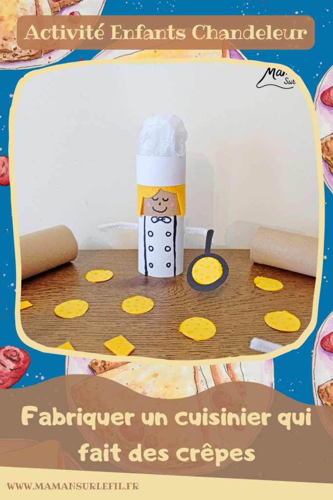 Fabriquer un cuisinier qui fait des crêpes pour la Chandeleur : activité créative, récup' et manuelle enfants - Recyclage, surcyclage de rouleau de papier toilette, PQ, en carton - Papier, feutrine pour les cheveux, papier de soie pour la toque - Dessin - Boulanger en action - Bricolage facile, mignon et rigolo - Thème Hiver, Chandeleur, goûters rigolos, gourmandises sucrées - Bricolage et décoration sympa et facile - Arts visuels maternelle et élémentaire - Cycles 1 et 2 - Créativité - tutoriel photos - mslf