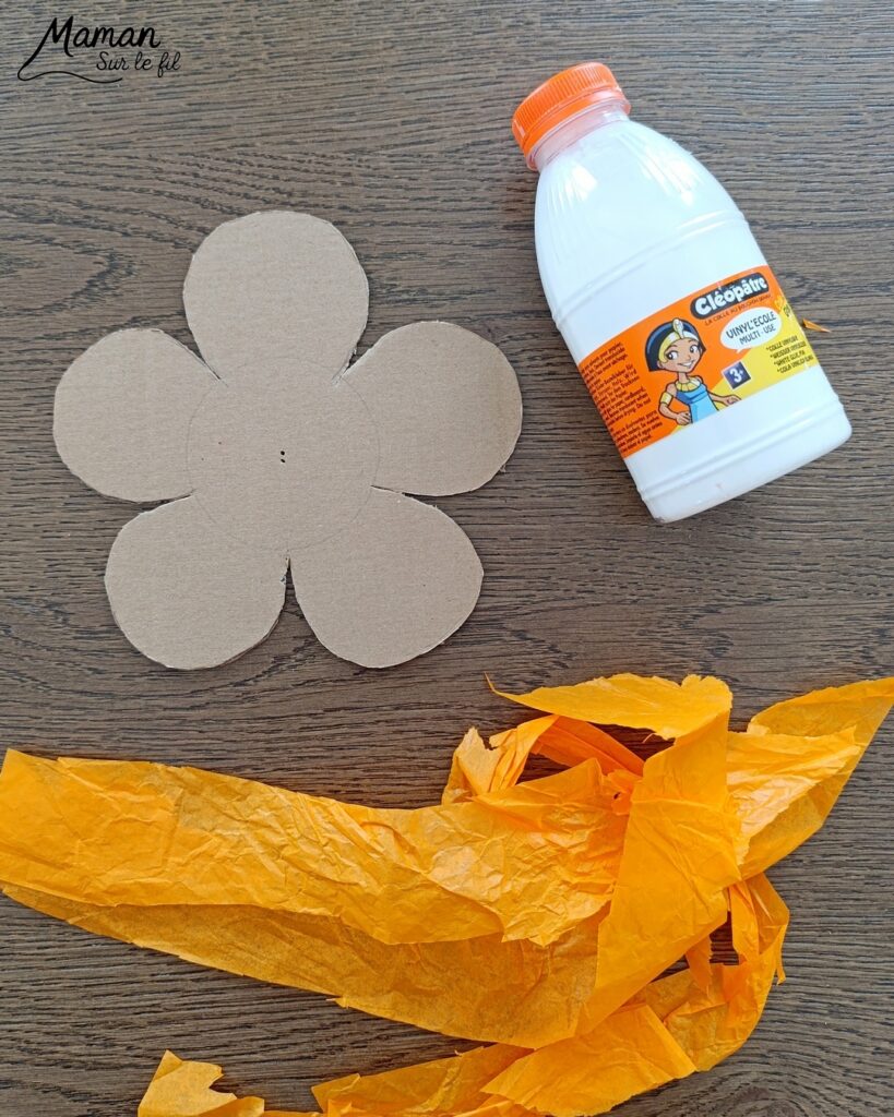 Fabriquer une fleur à offrir en carton et papier de soie : activité créative, collage, récup' et manuelle enfants - Recyclage, surcyclage de carton et de papiers de soie des colis - Boules de papier de soie froissé et collé - Tige avec branche d'arbre et message sur feuilles en papier - Colle vinylique - Cadeau DIY, fait maison à offrir - Bricolage facile et rigolo - Thème Saint Valentin, amour, amitié, coeurs, fête des mères, pères, grands-mères, grands-pères, à offrir, nature, printemps - Cadeau DIY - Bricolage et décoration sympa et facile - Arts visuels maternelle et élémentaire - Cycles 1 et 2 - Créativité - tutoriel photos et vidéo - mslf