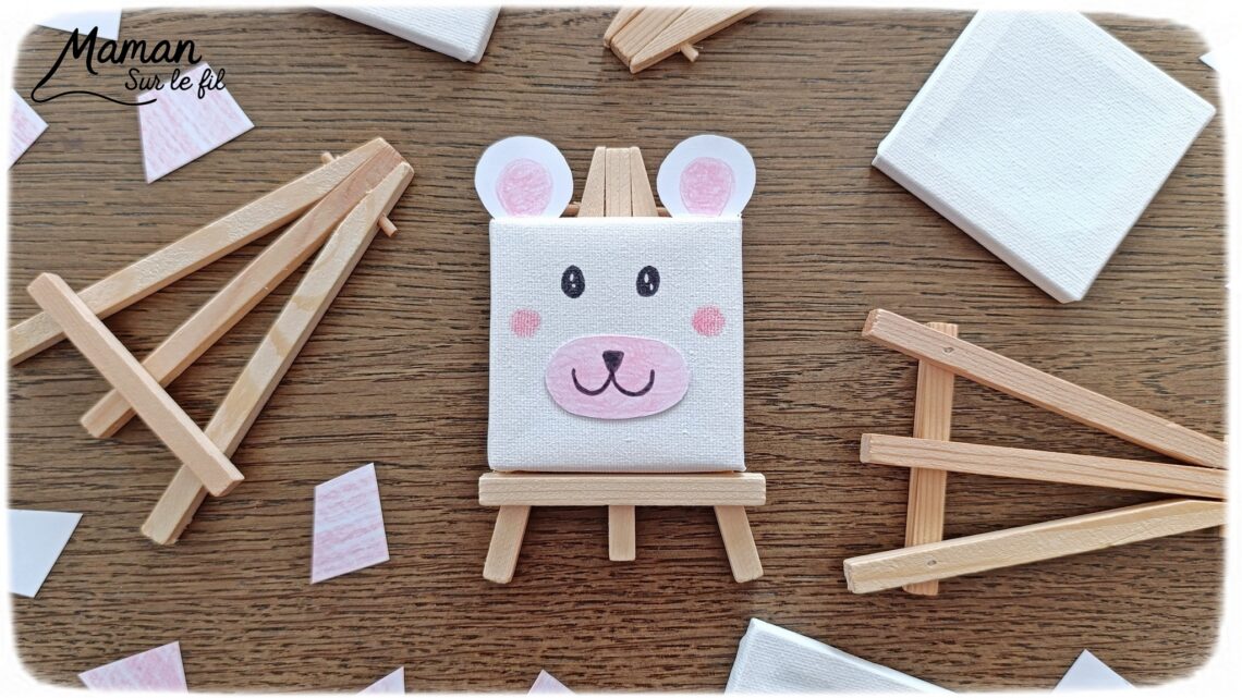 Créer un ours polaire à partir d'un mini tableau : activité créative, récup' et manuelle enfants - Mini toile et mini chevalet pour créer une tête d'ours blanc - Découpage, collage, coloriage, dessin - Cadeau à offrir Fait maison - Bricolage et décoration facile et rigolo - Thème animaux du froid, de la banquise, neige, pôles, hiver - Bricolage et décoration sympa et facile - Arts visuels maternelle et élémentaire - Cycles 1 et 2 - Créativité - tutoriel photos - mslf