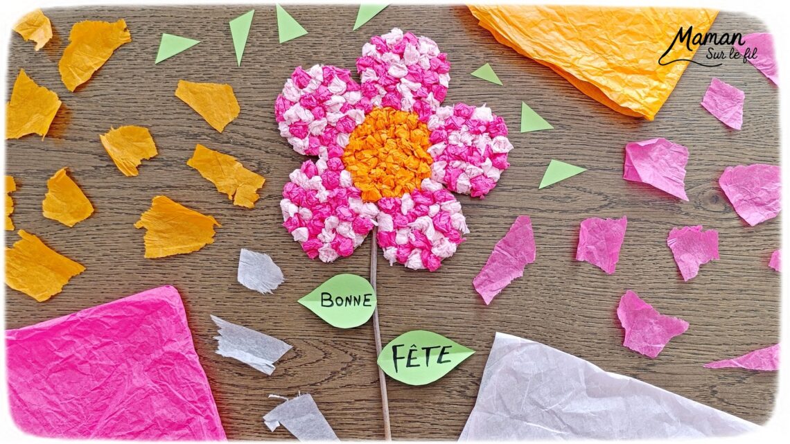 Fabriquer une fleur à offrir en carton et papier de soie : activité créative, collage, récup' et manuelle enfants - Recyclage, surcyclage de carton et de papiers de soie des colis - Boules de papier de soie froissé et collé - Tige avec branche d'arbre et message sur feuilles en papier - Colle vinylique - Cadeau DIY, fait maison à offrir - Bricolage facile et rigolo - Thème Saint Valentin, amour, amitié, coeurs, fête des mères, pères, grands-mères, grands-pères, à offrir, nature, printemps - Cadeau DIY - Bricolage et décoration sympa et facile - Arts visuels maternelle et élémentaire - Cycles 1 et 2 - Créativité - tutoriel photos et vidéo - mslf