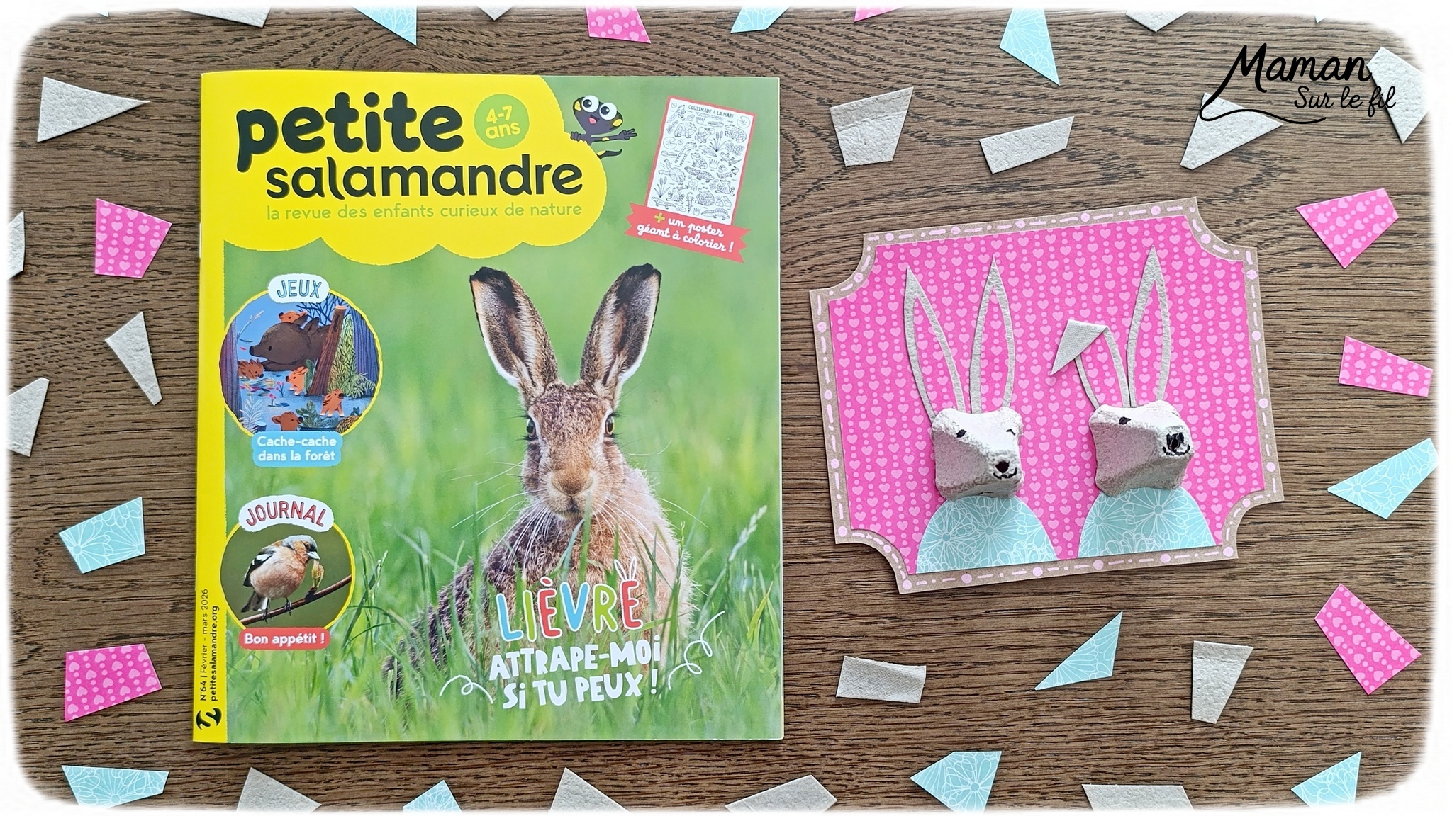 Fabriquer un tableau Couple de lièvres amoureux en récup' et présentation du nouveau magazine Petite Salamandre : activité créative, récup' et manuelle et lecture enfants - Recyclage, surcyclage d'une boite à oeufs et de carton - Découpage et collage de papier et de carton - Bricolage simple avec papier plein d'amour - Magazine Petite Salamandre parfaits pour les petits amoureux de la nature et des animaux 4 à 7 ans - Maternelle - 3 version pour tout âge - Complet et qualitatif - Reportages, belles photos, BD, jeux, activités manuelles... - Bricolage et décoration DIY et facile - Bricolage Fait maison, décoration - Thème Saint Valentin, amour, amitié, animaux de la forêt et campagne, nature - Bricolage sympa et facile - Arts visuels Maternelle et cycle 2 - Maternelle et élémentaire - Créativité et lecture jeunesse - Cycle 1 ou 2 - tutoriel photos - mslf