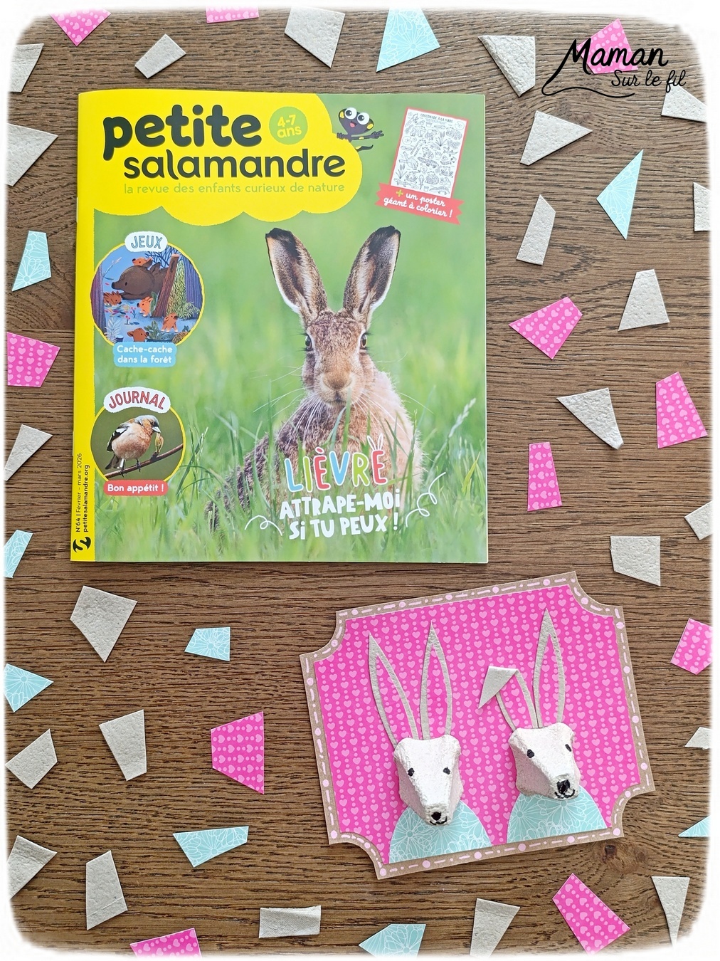 Fabriquer un tableau Couple de lièvres amoureux en récup' et présentation du nouveau magazine Petite Salamandre : activité créative, récup' et manuelle et lecture enfants - Recyclage, surcyclage d'une boite à oeufs et de carton - Découpage et collage de papier et de carton - Bricolage simple avec papier plein d'amour - Magazine Petite Salamandre parfaits pour les petits amoureux de la nature et des animaux 4 à 7 ans - Maternelle - 3 version pour tout âge - Complet et qualitatif - Reportages, belles photos, BD, jeux, activités manuelles... - Bricolage et décoration DIY et facile - Bricolage Fait maison, décoration - Thème Saint Valentin, amour, amitié, animaux de la forêt et campagne, nature - Bricolage sympa et facile - Arts visuels Maternelle et cycle 2 - Maternelle et élémentaire - Créativité et lecture jeunesse - Cycle 1 ou 2 - tutoriel photos - mslf
