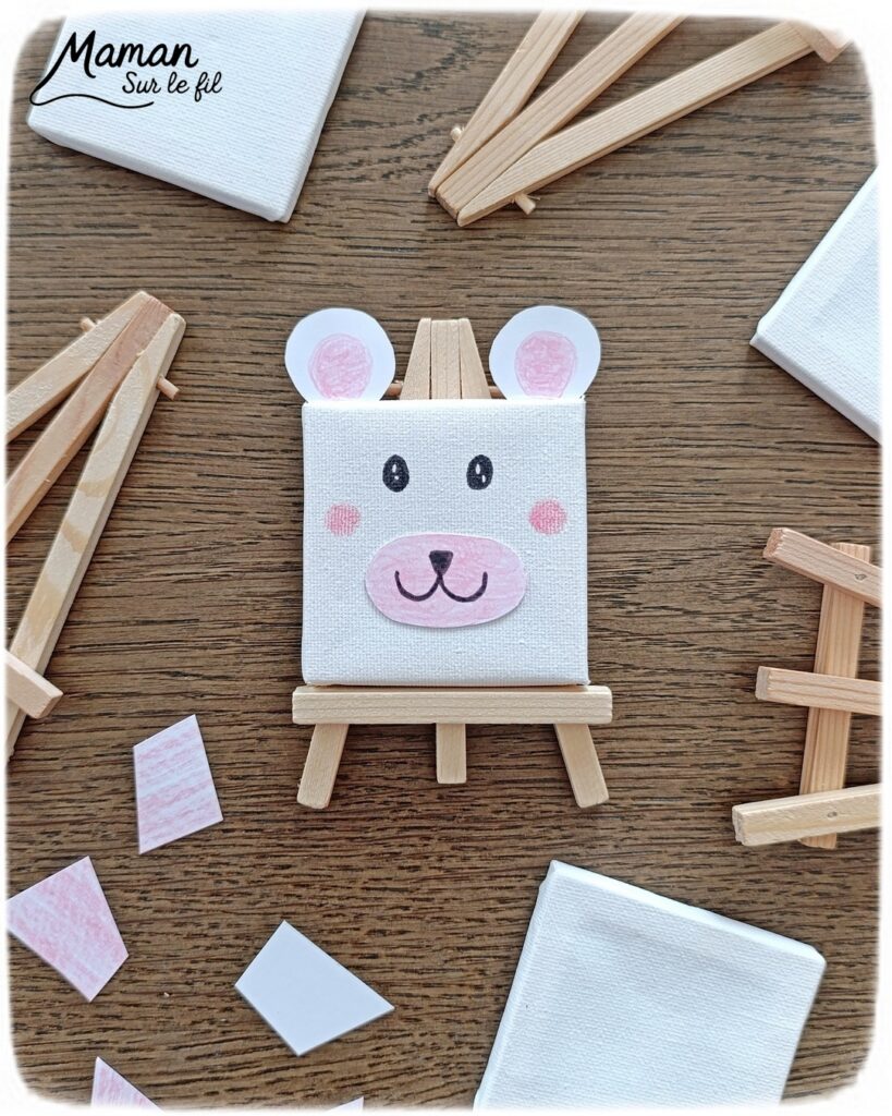 Créer un ours polaire à partir d'un mini tableau : activité créative, récup' et manuelle enfants - Mini toile et mini chevalet pour créer une tête d'ours blanc - Découpage, collage, coloriage, dessin - Cadeau à offrir Fait maison - Bricolage et décoration facile et rigolo - Thème animaux du froid, de la banquise, neige, pôles, hiver - Bricolage et décoration sympa et facile - Arts visuels maternelle et élémentaire - Cycles 1 et 2 - Créativité - tutoriel photos - mslf