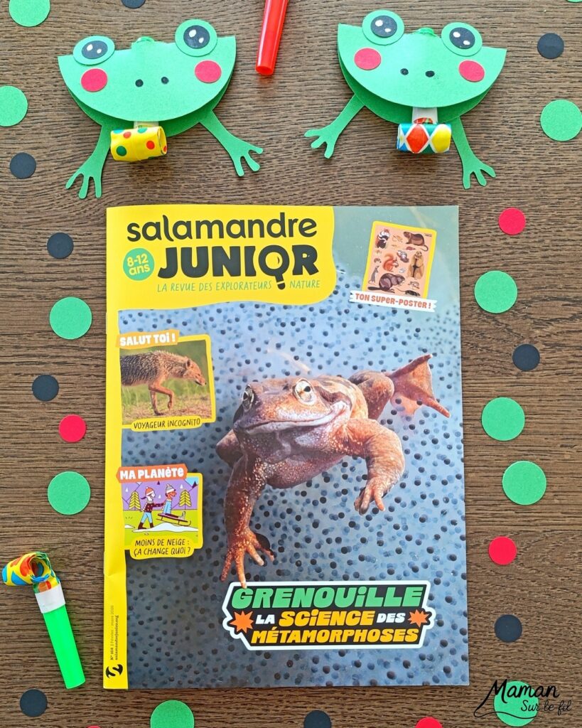 Fabriquer des grenouilles du carnaval qui tirent la langue et présentation du nouveau magazine Salamandre Junior : activité créative, collage et manuelle et lecture enfants - Fabriquer la grenouille avec des cercles de papier cartonné - Le système de langue est fait avec une langue de belle-mère ou mirliton - Magazine Salamandre Junior parfait pour 8 à 12 ans, amoureux de la nature et des animaux - Primaire et collège - 3 versions pour tout âge - Complet et qualitatif - Reportages, belles photos, BD, jeux, activités manuelles... - Bricolage et décoration DIY et facile - Bricolage Fait maison, décoration - Thème reptiles et batraciens, grenouilles et crapauds, carnaval, Mardi Gras - Bricolage sympa et facile - Arts visuels Maternelle et cycle 2 - Maternelle et élémentaire - Créativité et lecture jeunesse - Cycle 1 ou 2 - tutoriel photos et vidéo - mslf