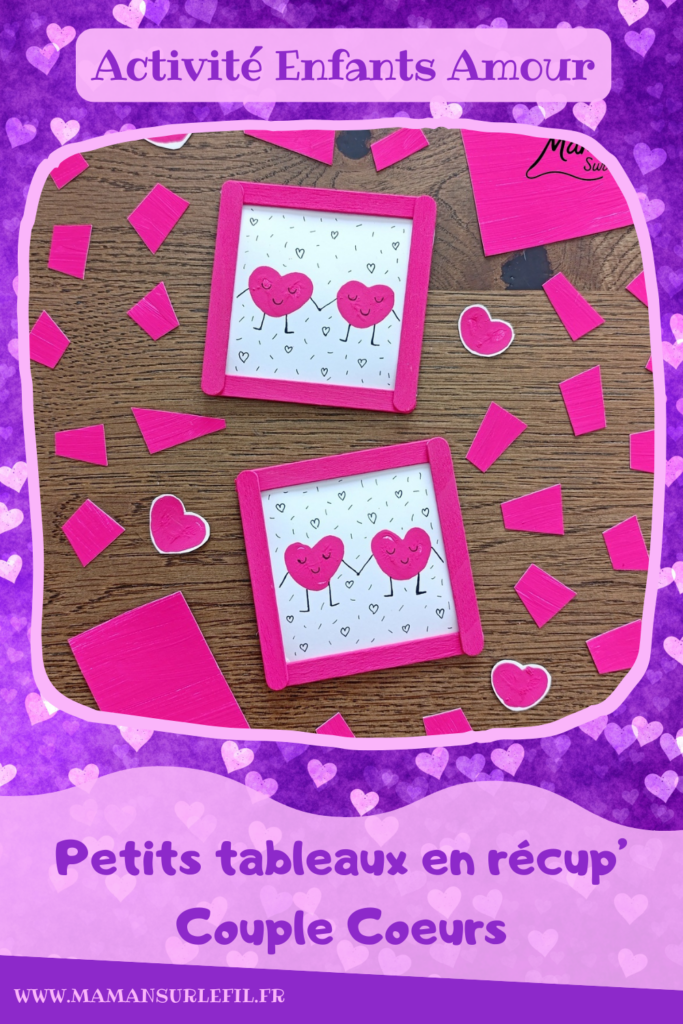 Créer des petits cadres en récup' avec un couple Coeur : activité créative, peinture, récup' et manuelle enfants - Recyclage, surcyclage de bâtonnets de glace en bois - Peinture au doigts pour le couple Coeurs et petits dessins au feutre fin noir - Tableau DIY Fait maison à offrir - Cadeau - Bricolage facile et rigolo - Thème Saint Valentin, amour, amitié, coeurs, fête des mères, pères, grands-mères, grands-pères, à offrir - Cadeau DIY - Bricolage et décoration sympa et facile - Arts visuels maternelle et élémentaire - Cycles 1 et 2 - Créativité - tutoriel photos - mslf