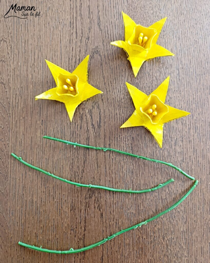 Fabriquer des jonquilles en récup' de carton et de boite à oeufs : activité créative, peinture et manuelle enfants - Recyclage, surcyclage de carton et de boites à oeufs - Découpage, peinture, collage - Cotons-tiges pour les pistils - Décoration DIY Fait maison - Cadeau DIY, fait maison à offrir - Bricolage facile - Thème fleurs, nature, printemps, fête des mères, grands-mères, saint-valentin, amour, amitié - Bricolage et décoration sympa et facile - Arts visuels maternelle et élémentaire - Cycles 1 et 2 - Créativité - tutoriel photos - mslf
