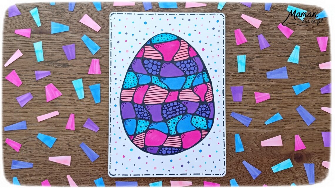 Dessiner un oeuf de Pâques façon Art Thérapie : activité créative, dessin et manuelle enfants et adultes - Dessins et graphismes façon Zen Art - Détente, relaxation, gestion du stress, coloriage - Contraste entre les couleurs et le noir - Décoration DIY Fait maison - Thème Pâques, gourmandises, chocolat, oeufs - Bricolage et décoration sympa et facile - Arts visuels maternelle et élémentaire - Cycles 2, 3 ou 4 - Créativité - tutoriel photos - mslf