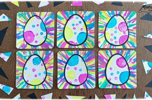 Peindre des oeufs de Pâques façon Pop Art à l'essoreuse à salade : activité créative, peinture et manuelle enfants - Techniques de peinture ludiques : essoreuse à salade pour le fond et tampons, cotons-tiges et bouchons pour l'oeuf - Marge noire pour le contraste - Découpage, collage - Couleurs vives pour contraste avec le noir - Décoration DIY Fait maison - Bricolage facile - Thème Pâques, gourmandises, chocolat, oeufs - Bricolage et décoration sympa et facile - Arts visuels maternelle et élémentaire - Cycles 1 et 2 - Créativité - tutoriel photos - mslf