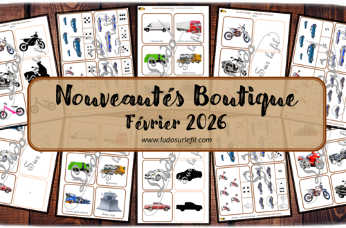 Nouveautés février 2026 - Boutique en ligne Ludo sur le fil - fichiers jeux pdf à télécharger et imprimer ou jeux imprimés envoyés à domicile - Thèmes Véhicules et moyens de transport terrestres - jeu des ombres, de la loupe, cartes type Montessori, cartes classifiées, cartes de nomenclature, tickets de lecture, cartes à pince Dénombrement, observation, langage oral, vocabulaire - Photos sur fond blanc - Association, mise en paire, mathématiques - jeux, activités - PDF à télécharger et imprimer - PDF Gratuit, Printable à télécharger gratuitement - atelier autocorrectif multi niveaux donc progressif - Vocabulaire, lexique - Maternelle Cycle 2 - Autonomie - modes de déplacement, transports, véhicules terrestres - mslf