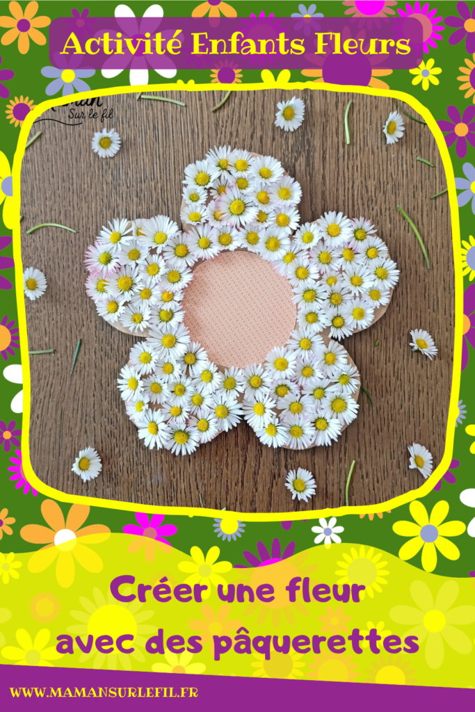 Fabriquer une fleur avec des pâquerettes et du carton : activité créative, récup', nature et manuelle enfants - Recyclage, surcyclage de carton - Coeur avec du papier à motifs - Trous dans le carton à remplir avec des fleurs pour décorer les pétales - Cueillette de pâquerettes - Utiliser les trésors du printemps - Land Art, atelier nature, école dehors - Décoration éphémère DIY Fait maison - Cadeau DIY, fait maison à offrir - Bricolage facile - Thème fleurs, nature, printemps - Bricolage et décoration sympa et facile - Arts visuels maternelle et élémentaire - Cycles 1 et 2 - Créativité - tutoriel photos et vidéo - mslf