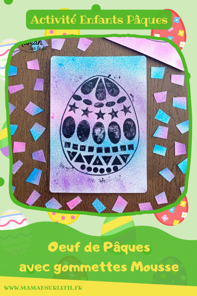 Peindre un oeuf de Pâques avec des empreintes de gommettes en mousse : activité créative, peinture et manuelle enfants - Fond en peinture en spray - Pulvérisation de peinture - Couleurs vives pour contraste avec le noir - Collage de gommettes épaisses en mousse pour créer l'oeuf de Pâques - Peinture noir pour utiliser comme tampon - Décoration DIY Fait maison - Bricolage facile - Thème Pâques, gourmandises, chocolat, oeufs - Bricolage et décoration sympa et facile - Arts visuels maternelle et élémentaire - Cycles 1 et 2 - Créativité - tutoriel photos et vidéo - mslf