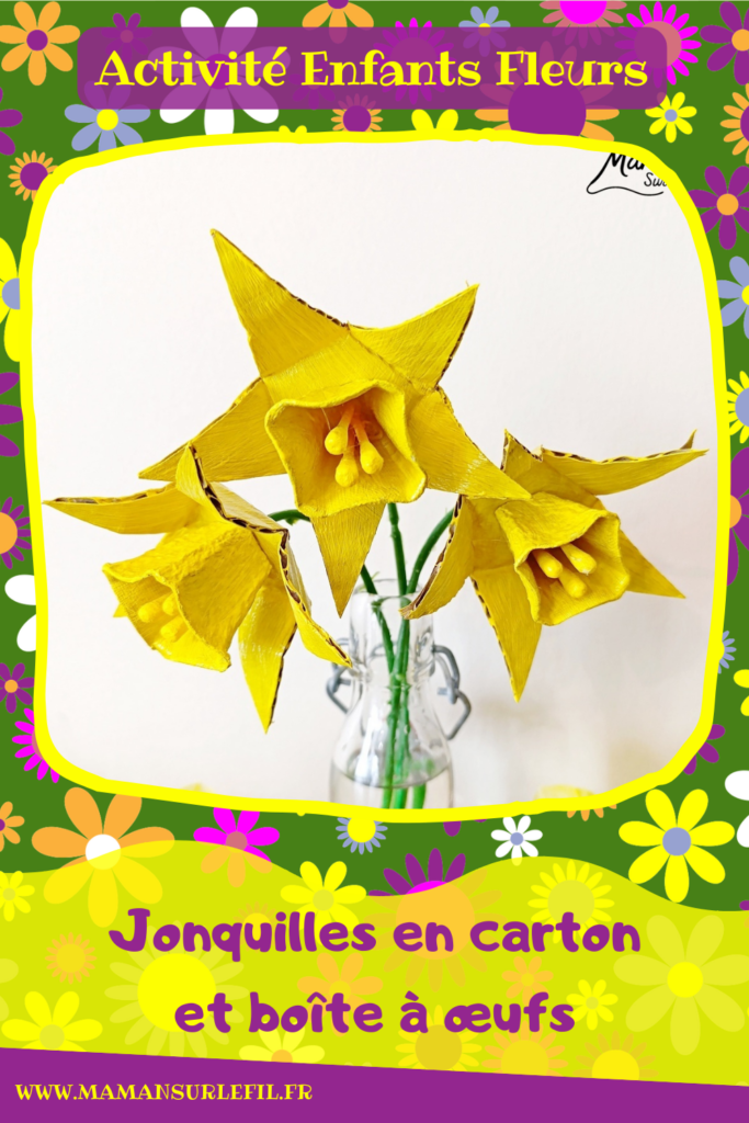 Fabriquer des jonquilles en récup' de carton et de boite à oeufs : activité créative, peinture et manuelle enfants - Recyclage, surcyclage de carton et de boites à oeufs - Découpage, peinture, collage - Cotons-tiges pour les pistils - Décoration DIY Fait maison - Cadeau DIY, fait maison à offrir - Bricolage facile - Thème fleurs, nature, printemps, fête des mères, grands-mères, saint-valentin, amour, amitié - Bricolage et décoration sympa et facile - Arts visuels maternelle et élémentaire - Cycles 1 et 2 - Créativité - tutoriel photos - mslf