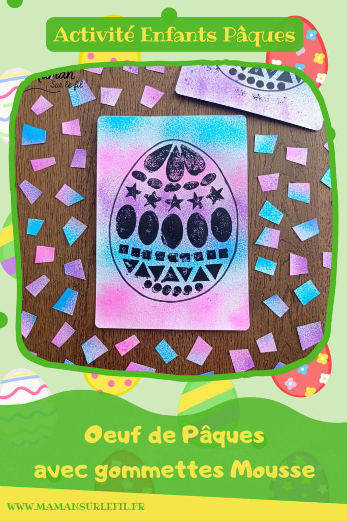 Peindre un oeuf de Pâques avec des empreintes de gommettes en mousse : activité créative, peinture et manuelle enfants - Fond en peinture en spray - Pulvérisation de peinture - Couleurs vives pour contraste avec le noir - Collage de gommettes épaisses en mousse pour créer l'oeuf de Pâques - Peinture noir pour utiliser comme tampon - Décoration DIY Fait maison - Bricolage facile - Thème Pâques, gourmandises, chocolat, oeufs - Bricolage et décoration sympa et facile - Arts visuels maternelle et élémentaire - Cycles 1 et 2 - Créativité - tutoriel photos et vidéo - mslf
