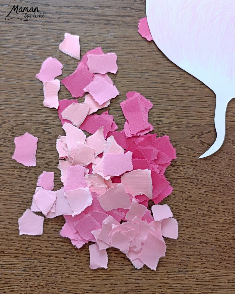 Créer un radis en mosaïque de papier déchiré : activité créative, coloriage et manuelle enfants - Déchirage, découpage et collage de papier - Coloriage au crayon de couleurs pour le fond du rais et pour les feuilles - Papier bleu et marron pour donner l'impression qu'il est planté dans la terre - Décoration DIY Fait maison - Bricolage facile et rapide - Thème fruits et légumes, potager, jardinage, nature, printemps - Bricolage et décoration sympa et facile - Arts visuels maternelle et élémentaire - Cycles 1 et 2 - Créativité - tutoriel photos - mslf