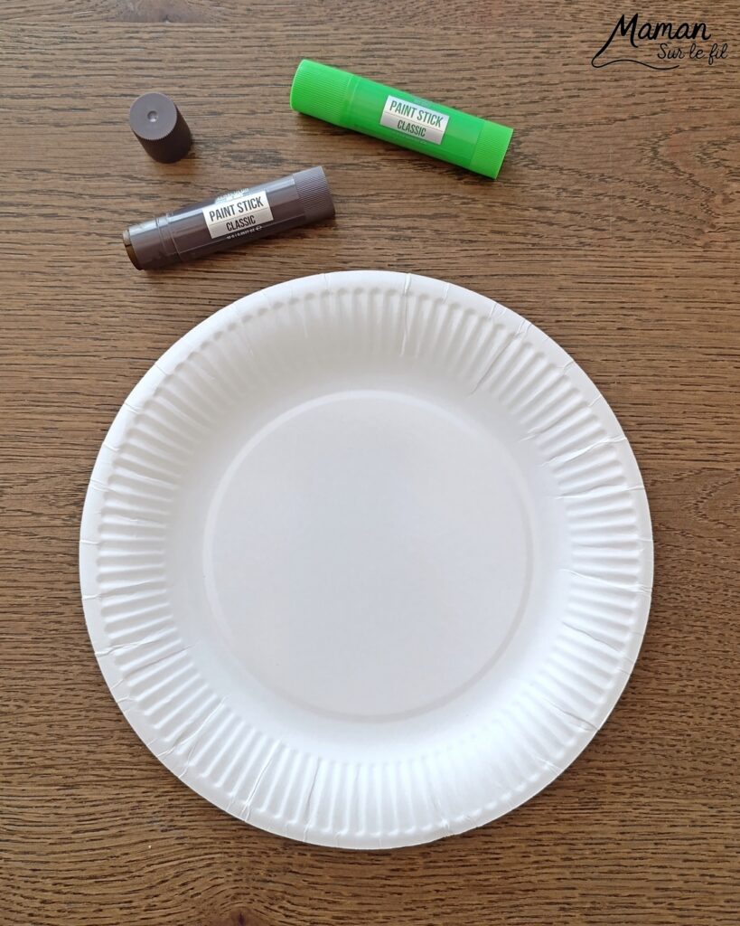 Créer un kiwi rigolo avec une assiette en carton : activité créative, peinture et manuelle enfants - Peindre le tour en marron avec de la gouache en stick, puis, le centre en vert - Dessin des pépins - Yeux mobiles flippants et bouche en papier - Décoration DIY Fait maison - Bricolage facile et rapide - Thème fruits et légumes, potager, jardinage, nature, printemps - Bricolage et décoration sympa et facile - Arts visuels maternelle et élémentaire - Cycles 1 et 2 - Créativité - tutoriel photos - mslf