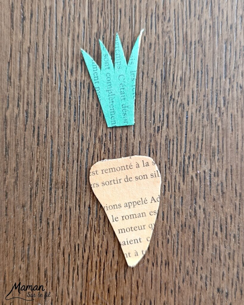 Fabriquer des carottes avec les pages d'un vieux livre : activité créative, peinture, récup' et manuelle enfants - Recyclage, surcyclage d'un livre abîmé - Peinture orange et verte - Récup' de carton pour consolider - Découpage, collage - Cordelettes pour le bas de la carotte - Décoration DIY Fait maison - Bricolage facile et rapide - Thème fruits et légumes, potager, jardinage, nature, printemps - Bricolage et décoration sympa et facile - Arts visuels maternelle et élémentaire - Cycles 1 et 2 - Créativité - tutoriel photos - mslf