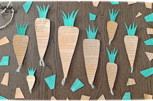 Fabriquer des carottes avec les pages d'un vieux livre : activité créative, peinture, récup' et manuelle enfants - Recyclage, surcyclage d'un livre abîmé - Peinture orange et verte - Récup' de carton pour consolider - Découpage, collage - Cordelettes pour le bas de la carotte - Décoration DIY Fait maison - Bricolage facile et rapide - Thème fruits et légumes, potager, jardinage, nature, printemps - Bricolage et décoration sympa et facile - Arts visuels maternelle et élémentaire - Cycles 1 et 2 - Créativité - tutoriel photos - mslf