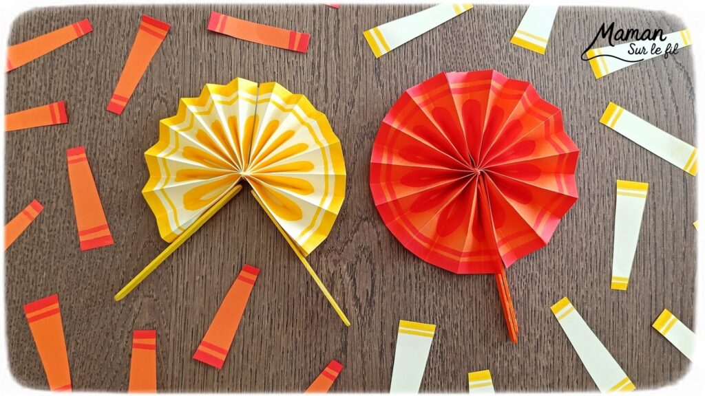 Fabriquer des éventails ronds en papier Citron et Orange : activité créative, pliage, dessin et manuelle enfants - Découpage et pliage de papier en accordéon - Dessin des détails au feutre - Poignée, manipulation avec des bâtonnets de glace en bois - Peinture, récup, recyclage et surcyclage - Bricolage Citron et orange - Fruits d'été et du printemps - Décoration DIY Fait maison - Cadeau à offrir - Bricolage facile et rapide - Thème fruits et légumes, potager, jardinage, nature, printemps, été - Bricolage et décoration sympa et facile - Arts visuels maternelle et élémentaire - Cycles 1 et 2 - Créativité - tutoriel photos et vidéo - mslf