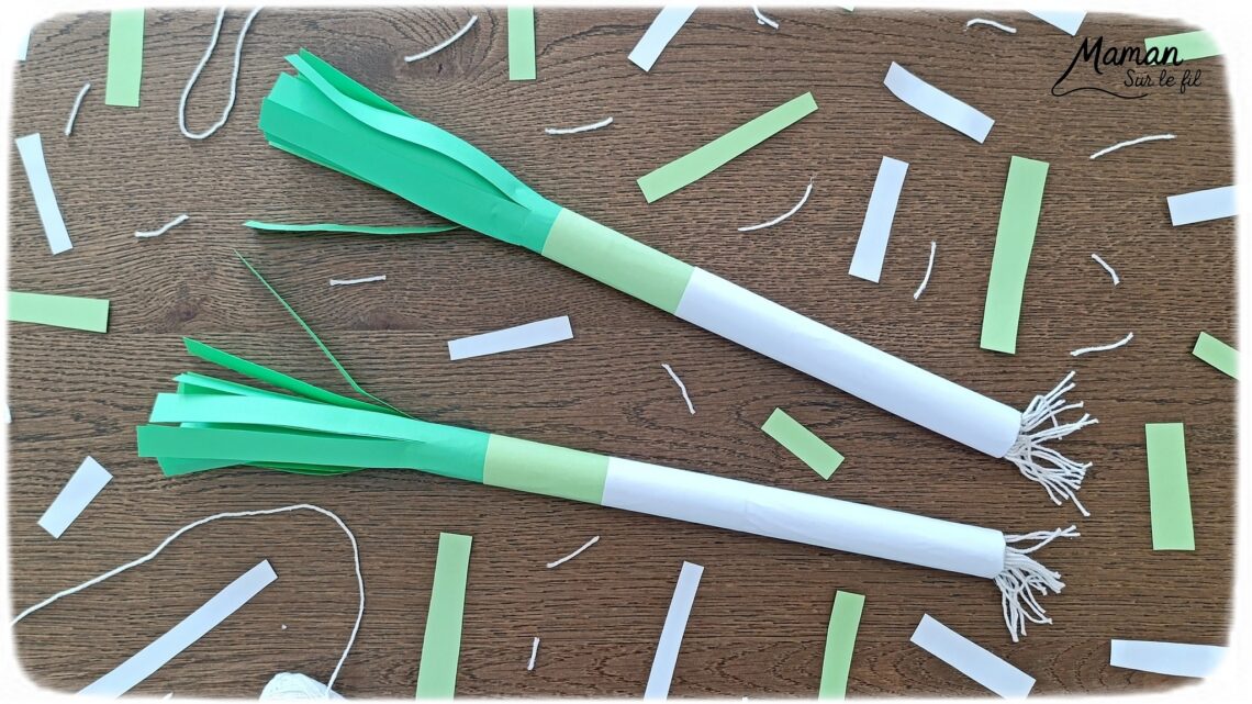 Fabriquer des poireaux en papier : activité créative, récup' et manuelle enfants - Recyclage, surcyclage de rouleaux en carton - Découpage, collage de papier - Bout des poireaux avec des morceaux de laine - Décoration DIY Fait maison - Bricolage facile et rapide - Thème fruits et légumes, potager, jardinage, nature, printemps, hiver - Bricolage et décoration sympa et facile - Arts visuels maternelle et élémentaire - Cycles 1 et 2 - Créativité - tutoriel photos - mslf
