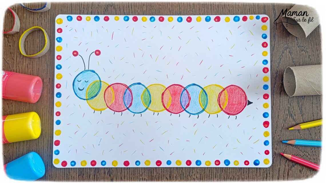 Peindre une petite chenille autour du mélange de couleurs : activité créative, peinture et manuelle enfants - Travail autour des couleurs primaires et secondaires et du mélange de couleurs primaires - Technique de peinture aux cotons-tiges et aux rouleaux de PQ en carton (papier toilette) - Ronds et cercles - Coloriage aux crayons de couleur - Bricolage sympa et facile - Thème insectes et autres petites bêtes, nature, printemps - Bricolage et décoration sympa et facile - Arts visuels maternelle et élémentaire - Cycles 1 et 2 - Créativité - tutoriel photos - mslf