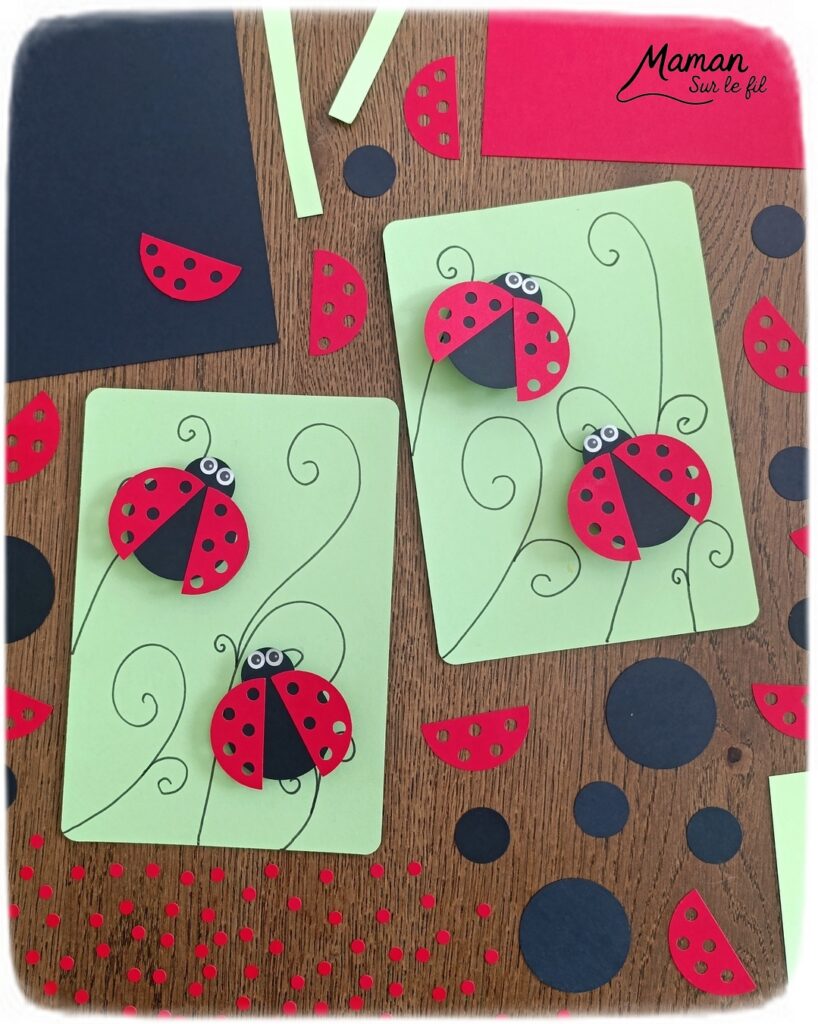 Fabriquer des cartes Coccinelles en 3D avec des trous : activité créative, papier et manuelle enfants - Perforatrices Cercles pour les coccinelles et perforatrice 1 trou pour les trous des ailes (points) - Découpage, collage, symétrie - Pliage de bandes de papier en accordéon pour l'effet en relief, volume, 3D et le mouvement - Impression que les coccinelles s'envolent - Dessins noirs - Bricolage sympa et facile - Thème insectes et autres petites bêtes, nature, printemps - Bricolage et décoration sympa et facile - Arts visuels maternelle et élémentaire - Cycles 1 et 2 - Créativité - tutoriel photos et vidéo - mslf