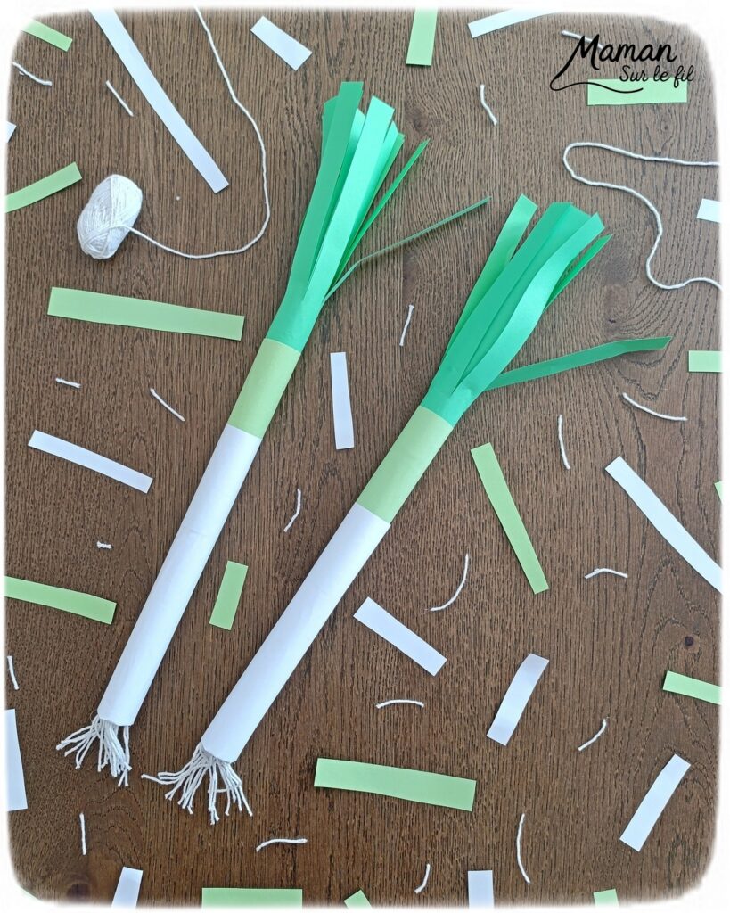 Fabriquer des poireaux en papier : activité créative, récup' et manuelle enfants - Recyclage, surcyclage de rouleaux en carton - Découpage, collage de papier - Bout des poireaux avec des morceaux de laine - Décoration DIY Fait maison - Bricolage facile et rapide - Thème fruits et légumes, potager, jardinage, nature, printemps, hiver - Bricolage et décoration sympa et facile - Arts visuels maternelle et élémentaire - Cycles 1 et 2 - Créativité - tutoriel photos - mslf