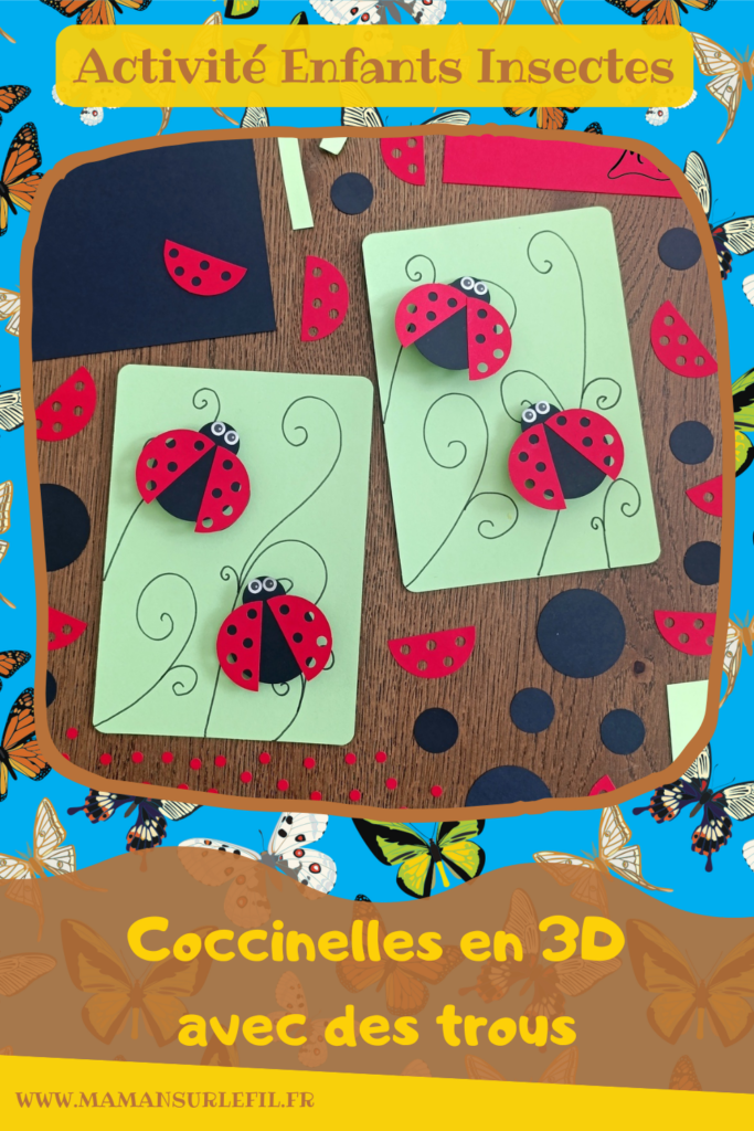 Fabriquer des cartes Coccinelles en 3D avec des trous : activité créative, papier et manuelle enfants - Perforatrices Cercles pour les coccinelles et perforatrice 1 trou pour les trous des ailes (points) - Découpage, collage, symétrie - Pliage de bandes de papier en accordéon pour l'effet en relief, volume, 3D et le mouvement - Impression que les coccinelles s'envolent - Dessins noirs - Bricolage sympa et facile - Thème insectes et autres petites bêtes, nature, printemps - Bricolage et décoration sympa et facile - Arts visuels maternelle et élémentaire - Cycles 1 et 2 - Créativité - tutoriel photos et vidéo - mslf