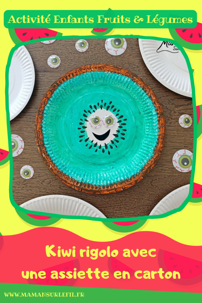 Créer un kiwi rigolo avec une assiette en carton : activité créative, peinture et manuelle enfants - Peindre le tour en marron avec de la gouache en stick, puis, le centre en vert - Dessin des pépins - Yeux mobiles flippants et bouche en papier - Décoration DIY Fait maison - Bricolage facile et rapide - Thème fruits et légumes, potager, jardinage, nature, printemps - Bricolage et décoration sympa et facile - Arts visuels maternelle et élémentaire - Cycles 1 et 2 - Créativité - tutoriel photos - mslf