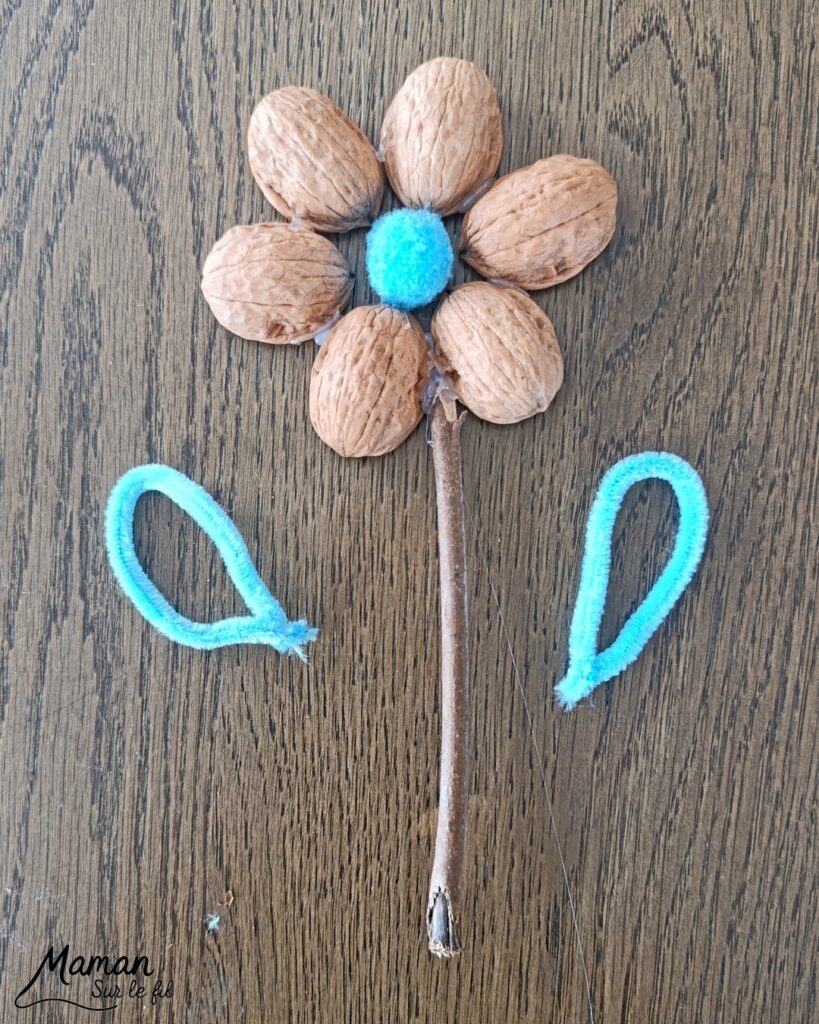 Fabriquer des fleurs avec des coquilles de noix : activité créative, récup', nature et manuelle enfants - Recyclage, surcyclage de coquilles de noix et de bâtons - Land Art - Art Nature - Coeur avec pompons couleurs pastel et feuilles avec fils chenille - Cadeau DIY Fait maison à offrir - Décoration DIY Fait maison - Arts visuels et Bricolage facile - Thème fleurs, nature, printemps, jardin, fête des mères, grands-mères, amour, Saint Valentin - Bricolage et décoration sympa et facile - Arts visuels maternelle et élémentaire - Cycles 1 et 2 - Créativité - tutoriel photos - mslf