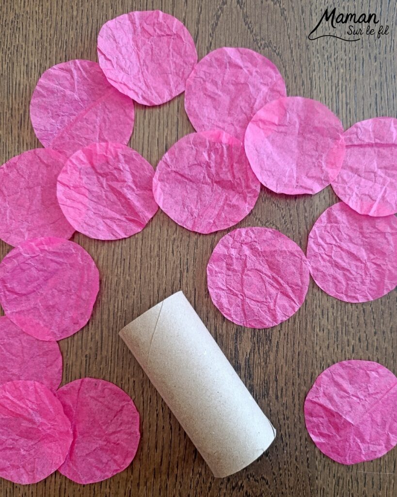 Fabriquer des roses à offrir pour la fête des mères avec des cercles de papier de soie : activité créative, récup' et manuelle enfants - Recyclage, surcyclage de papiers de soie pour la fleur et de rouleaux de papier toilette PQ en carton pour le support - Géométrie et cercles - Découpage et collage Cadeau DIY - Décoration DIY Fait maison - Arts visuels et Bricolage facile - Thème fleurs, nature, printemps, jardin, fête des grands-mères, mères, grands-pères, pères, amour, saint-valentin - Bricolage et décoration sympa et facile - Arts visuels maternelle et élémentaire - Cycles 1 et 2 - Créativité - tutoriel photos et vidéo - mslf