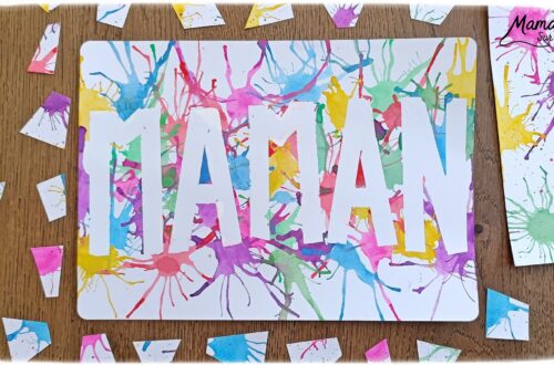 Créer une carte Maman en peinture soufflée à la paille : activité créative, peinture et manuelle enfants - Mot Maman écrit au washi ou masking tape - Tâches de peinture colorées soufflée à la paille pour un effet moderne, pop art, tag - Carte colorée, joyeux pour la fête des mères ou des pères - Cadeau DIY - Décoration DIY Fait maison - Arts visuels et Bricolage facile - Thème amour, amitié, Saint Valentin, fête des grands-mères, mères, grands-pères, pères - Bricolage et décoration sympa et facile - Arts visuels maternelle et élémentaire - Cycles 1 et 2 - Créativité - tutoriel photos - mslf