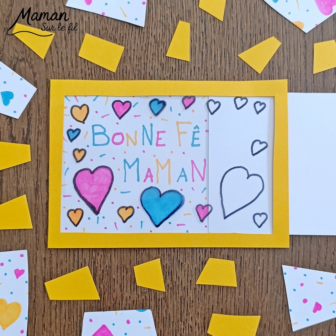Créer une carte magique pour la fête des mères : activité créative, dessin et manuelle enfants - Carte surprise avec message et couleurs qui apparaissent quand on tire sur une feuille - Cadeau DIY Fait maison à offrir pour la fête des mères, grands-mères, pères, grands-pères - Magie et technique ludique - Carte colorée, joyeuse pour la fête des mères ou des pères - Cadeau DIY - Décoration DIY Fait maison - Arts visuels et Bricolage facile - Thème amour, amitié, Saint Valentin, fête des grands-mères, mères, grands-pères, pères - Bricolage et décoration sympa et facile - Arts visuels maternelle et élémentaire - Cycles 1 et 2 - Créativité - tutoriel photos et vidéo - mslf