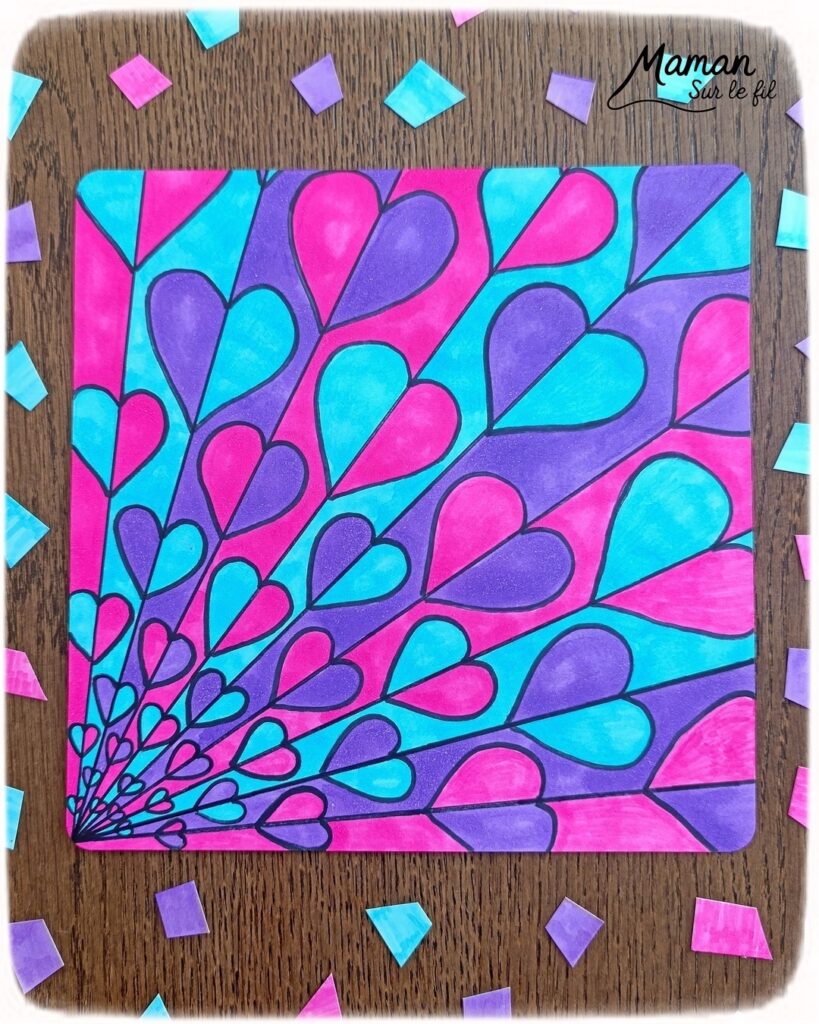 Créer une carte Envolée de coeurs pour la fête des mères : activité créative, dessin et manuelle enfants - Dessin et géométrie pour la base - Utillisation du rapporteur et de la règle - Dessiner des coeurs - Symétrie pour le coloriage - Zen art ou art thérapie - Détente, relaxation, gestion du stress - - Cadeau DIY - Décoration DIY Fait maison - Arts visuels et Bricolage facile - Thème amour, amitié, Saint Valentin, fête des grands-mères, mères, grands-pères, pères - Bricolage et décoration sympa et facile - Arts visuels maternelle et élémentaire - Cycles 1 et 2 - Créativité - tutoriel photos - mslf