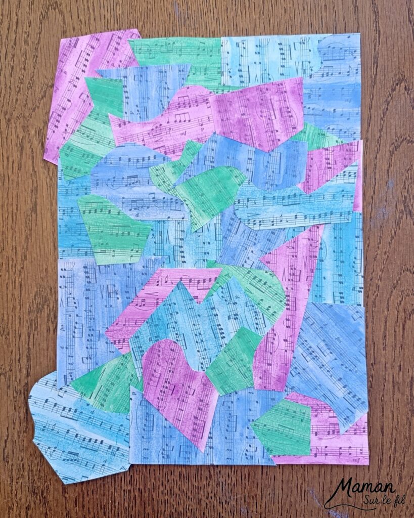 Créer une clé de sol avec des partitions colorées : activité créative, peinture et manuelle enfants - Peindre des partitions avec de la peinture type aquarelle - Travail autour des couleurs froides et chaudes - Découpage et collage - Dessins et contours en noir - Décoration DIY Fait maison - Arts visuels et Bricolage facile - Thème fête de la musique, instruments de musique, été - Bricolage et décoration sympa et facile - Arts visuels maternelle et élémentaire - Cycles 1 et 2 - Créativité - tutoriel photos - mslf