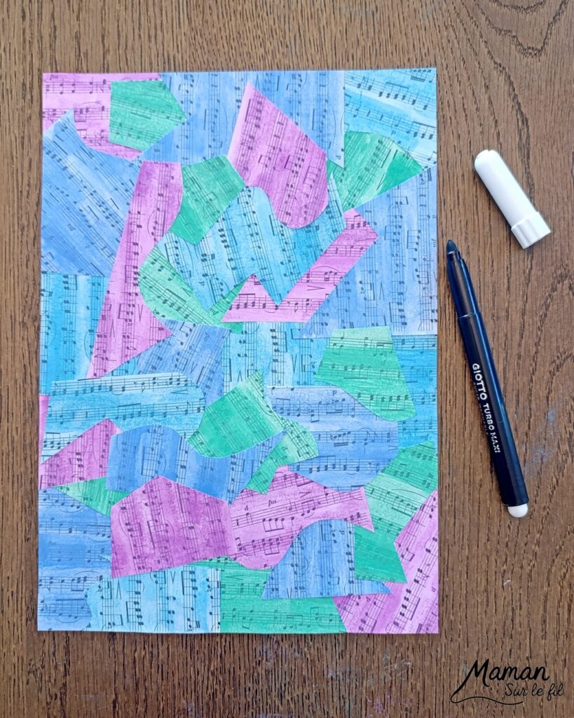 Créer une clé de sol avec des partitions colorées : activité créative, peinture et manuelle enfants - Peindre des partitions avec de la peinture type aquarelle - Travail autour des couleurs froides et chaudes - Découpage et collage - Dessins et contours en noir - Décoration DIY Fait maison - Arts visuels et Bricolage facile - Thème fête de la musique, instruments de musique, été - Bricolage et décoration sympa et facile - Arts visuels maternelle et élémentaire - Cycles 1 et 2 - Créativité - tutoriel photos - mslf