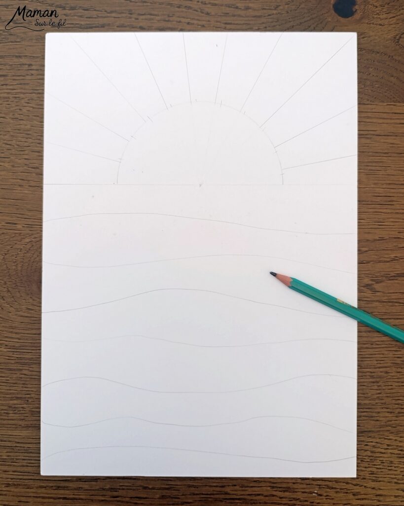 Dessiner un coucher de soleil tout en graphismes : activité créative, dessin et manuelle enfants - Zen art, art thérapie, graphismes, coloriage pour se détendre, se relaxer - Activité détente, gestion du stress - Décoration DIY Fait maison - Arts visuels et Bricolage facile - Thème vacances, plage, été, météo - Bricolage et décoration sympa et facile - Arts visuels maternelle et élémentaire, adultes - Cycles 1, 2, 3 et 4 - Créativité - tutoriel photos - mslf