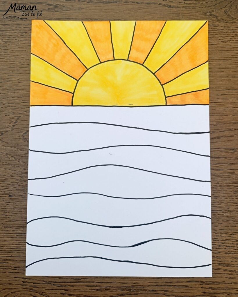 Dessiner un coucher de soleil tout en graphismes : activité créative, dessin et manuelle enfants - Zen art, art thérapie, graphismes, coloriage pour se détendre, se relaxer - Activité détente, gestion du stress - Décoration DIY Fait maison - Arts visuels et Bricolage facile - Thème vacances, plage, été, météo - Bricolage et décoration sympa et facile - Arts visuels maternelle et élémentaire, adultes - Cycles 1, 2, 3 et 4 - Créativité - tutoriel photos - mslf