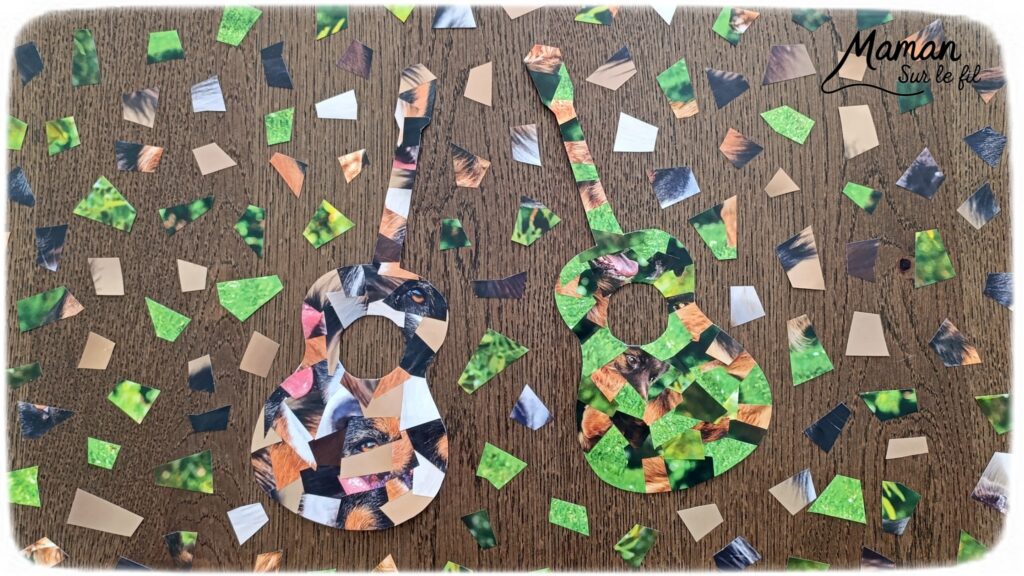 Créer des guitares en mosaïque de vieux calendriers : activité créative, récup' et manuelle enfants - Recyclage, surcyclage d'anciens calendriers, magazines ou prospectus publicitaires... - Découpage, collage pour effet mosaïque - Photos de chiens - Décoration DIY Fait maison - Arts visuels et Bricolage facile - Thème fête de la musique, instruments de musique, été - Bricolage et décoration sympa et facile - Arts visuels maternelle et élémentaire - Cycles 1 et 2 - Créativité - tutoriel photos - mslf