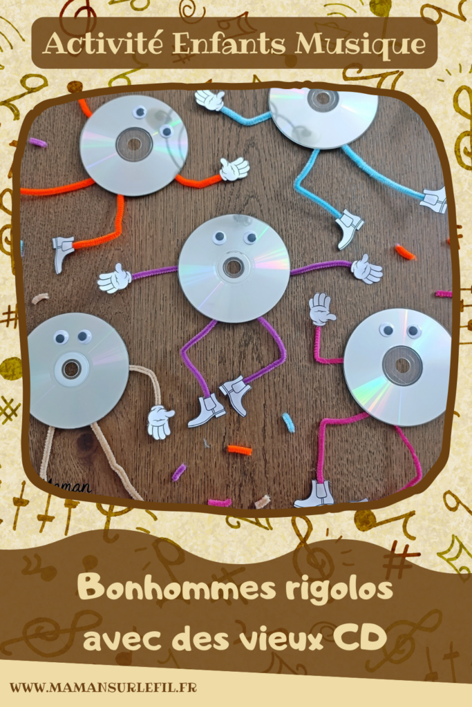 Fabriquer des bonhommes rigolos avec des vieux CD : activité créative, récup' et manuelle enfants - Recyclage, surcyclage d'anciens compact disc (CD) abîmés - Yeux mobiles, fils chenille colorés pour les bras et les jambes - Chaussures et mains imprimées et découpées -Drôles de visages et de positions - Décoration DIY Fait maison - Arts visuels et Bricolage facile - Thème fête de la musique, instruments de musique, été - Bricolage et décoration sympa et facile - Arts visuels maternelle et élémentaire - Cycles 1 et 2 - Créativité - tutoriel photos et vidéo - mslf
