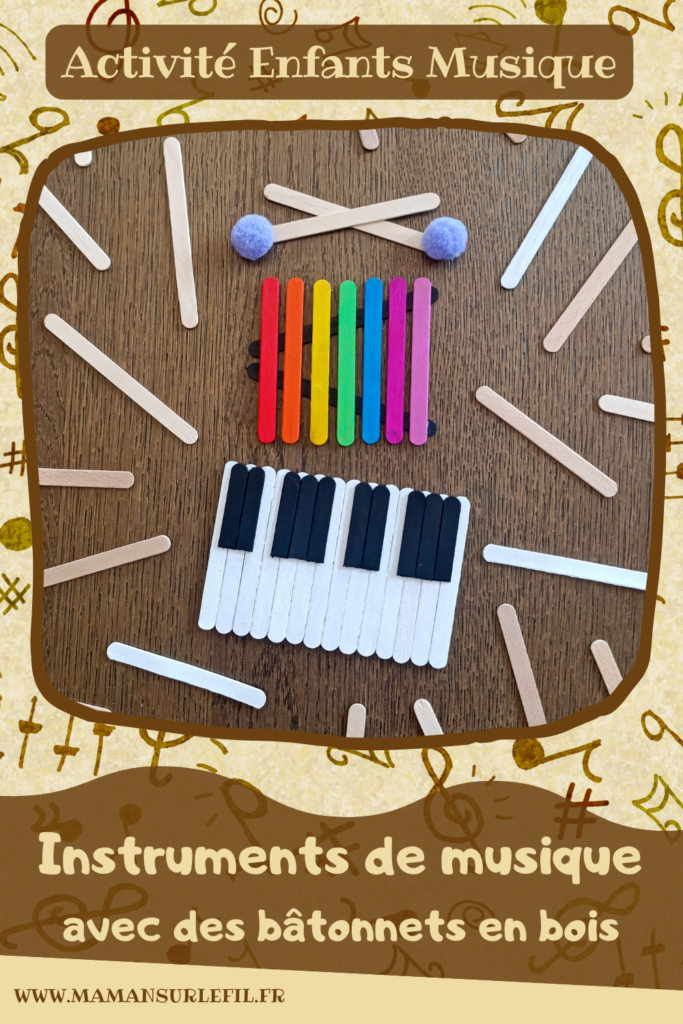 Fabriquer des instruments de musique avec des bâtonnets de glace en bois : activité créative, récup', peinture et manuelle enfants - Recyclage, surcyclage de bâtonnets de glace en bois - Gouache en stick aux couleurs de l'arc-en-ciel pour le xylophone - Pompons pour les baguettes - Noir et blanc pour le clavier de piano - Décoration DIY Fait maison - Arts visuels et Bricolage facile - Thème fête de la musique, instruments de musique, été - Bricolage et décoration sympa et facile - Arts visuels maternelle et élémentaire - Cycles 1 et 2 - Créativité - tutoriel photos - mslf