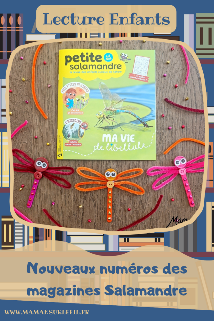 Fabriquer de jolies libellules avec fils chenille et récup' + présentation des nouveaux magazines Salamandre : activité créative, peinture et manuelle et lecture enfants - Les libellules sont fabriquées avec des fils chenille, des bâtonnets de glace en bois, des boutons, des gommettes Yeux et des mini grelots pour le côté musical - Recyclage, surcylage, sensoriel - Avis sur les nouveaux magazines Petite Salamandre sur les libellules, Salamandre Junior sur les moustiques, et Revue Salamandre sur les tiques - Magazines parfaits pour 4 à 99 ans, enfants et adultes, amoureux de la nature et des animaux - Maternelle, Primaire et collège - 3 versions pour tout âge - Complet et qualitatif - Reportages, belles photos, BD, jeux, activités manuelles... - Bricolage et décoration DIY et facile - Bricolage Fait maison, décoration - Thème Animaux et nature, insectes et petites bêtes, fête de la musique, printemps, été - Bricolage sympa et facile - Code promo pour un numéro gratuit - Arts visuels Maternelle et cycle 2 - Maternelle et élémentaire - Créativité et lecture jeunesse - Cycle 1 ou 2 - tutoriel photos - mslf
