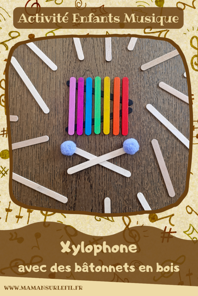 Fabriquer des instruments de musique avec des bâtonnets de glace en bois : activité créative, récup', peinture et manuelle enfants - Recyclage, surcyclage de bâtonnets de glace en bois - Gouache en stick aux couleurs de l'arc-en-ciel pour le xylophone - Pompons pour les baguettes - Noir et blanc pour le clavier de piano - Décoration DIY Fait maison - Arts visuels et Bricolage facile - Thème fête de la musique, instruments de musique, été - Bricolage et décoration sympa et facile - Arts visuels maternelle et élémentaire - Cycles 1 et 2 - Créativité - tutoriel photos - mslf