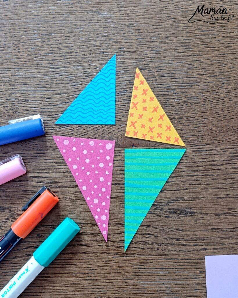 Créer des cerfs-volants tout en couleurs et graphismes : activité créative, papier et manuelle enfants - Découpage et collage de papier - Dessins et graphismes divers - Activité colorée et géométrique - Décoration DIY Fait maison - Arts visuels et Bricolage facile - Thème mer, océans, plage, été, vacances, loisirs - Bricolage et décoration sympa et facile - Arts visuels maternelle et élémentaire - Cycles 1 et 2 - Créativité - tutoriel photos - mslf