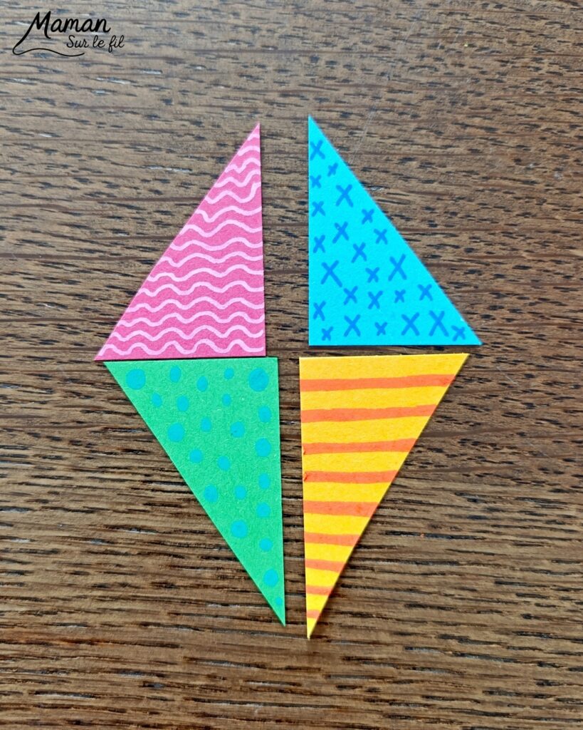 Créer des cerfs-volants tout en couleurs et graphismes : activité créative, papier et manuelle enfants - Découpage et collage de papier - Dessins et graphismes divers - Activité colorée et géométrique - Décoration DIY Fait maison - Arts visuels et Bricolage facile - Thème mer, océans, plage, été, vacances, loisirs - Bricolage et décoration sympa et facile - Arts visuels maternelle et élémentaire - Cycles 1 et 2 - Créativité - tutoriel photos - mslf