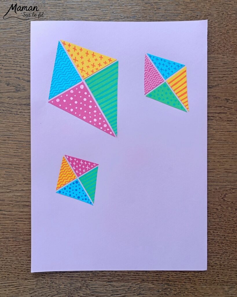 Créer des cerfs-volants tout en couleurs et graphismes : activité créative, papier et manuelle enfants - Découpage et collage de papier - Dessins et graphismes divers - Activité colorée et géométrique - Décoration DIY Fait maison - Arts visuels et Bricolage facile - Thème mer, océans, plage, été, vacances, loisirs - Bricolage et décoration sympa et facile - Arts visuels maternelle et élémentaire - Cycles 1 et 2 - Créativité - tutoriel photos - mslf