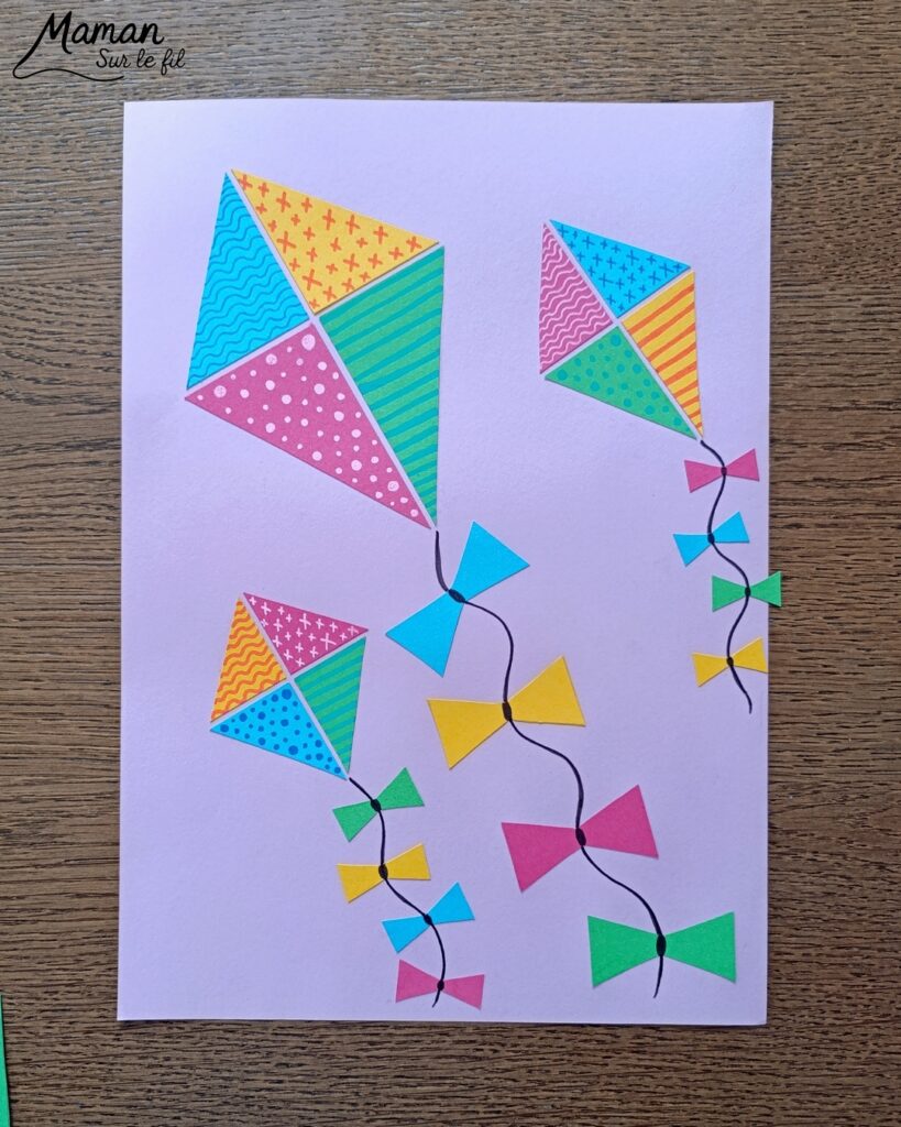 Créer des cerfs-volants tout en couleurs et graphismes : activité créative, papier et manuelle enfants - Découpage et collage de papier - Dessins et graphismes divers - Activité colorée et géométrique - Décoration DIY Fait maison - Arts visuels et Bricolage facile - Thème mer, océans, plage, été, vacances, loisirs - Bricolage et décoration sympa et facile - Arts visuels maternelle et élémentaire - Cycles 1 et 2 - Créativité - tutoriel photos - mslf