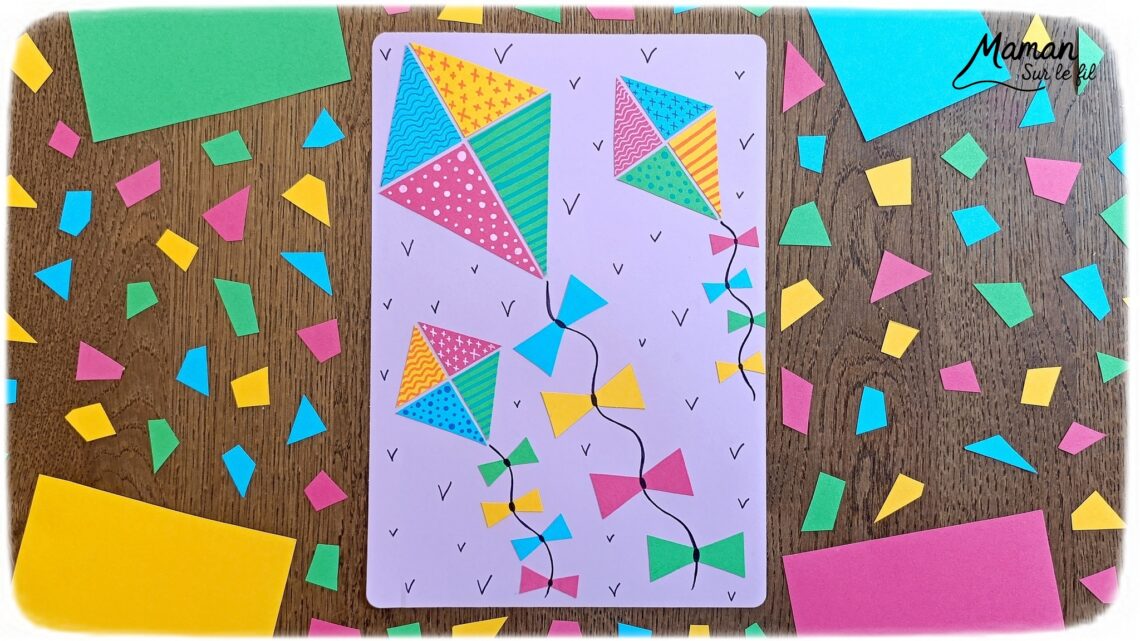 Créer des cerfs-volants tout en couleurs et graphismes : activité créative, papier et manuelle enfants - Découpage et collage de papier - Dessins et graphismes divers - Activité colorée et géométrique - Décoration DIY Fait maison - Arts visuels et Bricolage facile - Thème mer, océans, plage, été, vacances, loisirs - Bricolage et décoration sympa et facile - Arts visuels maternelle et élémentaire - Cycles 1 et 2 - Créativité - tutoriel photos - mslf