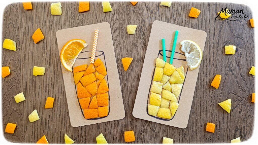 Créer des cocktails estivaux avec des citrons et des oranges : activité créative, nature, récup' et manuelle enfants - Recyclage, surcyclage de carton, de peaux de fruits, de citrons et d'oranges - Découpage, collage - Art Nature, Land art - Décoration DIY Fait maison - Arts visuels et Bricolage facile - Thème gourmandises, boissons, apéro, goûters, vacances, été - Bricolage et décoration sympa et facile - Arts visuels maternelle et élémentaire, adultes - Cycles 1 et 2 - Créativité - tutoriel photos - mslf
